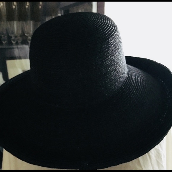 Vintage 100% Italian Black Straw Wide Brim Hat - Picture 5 of 13